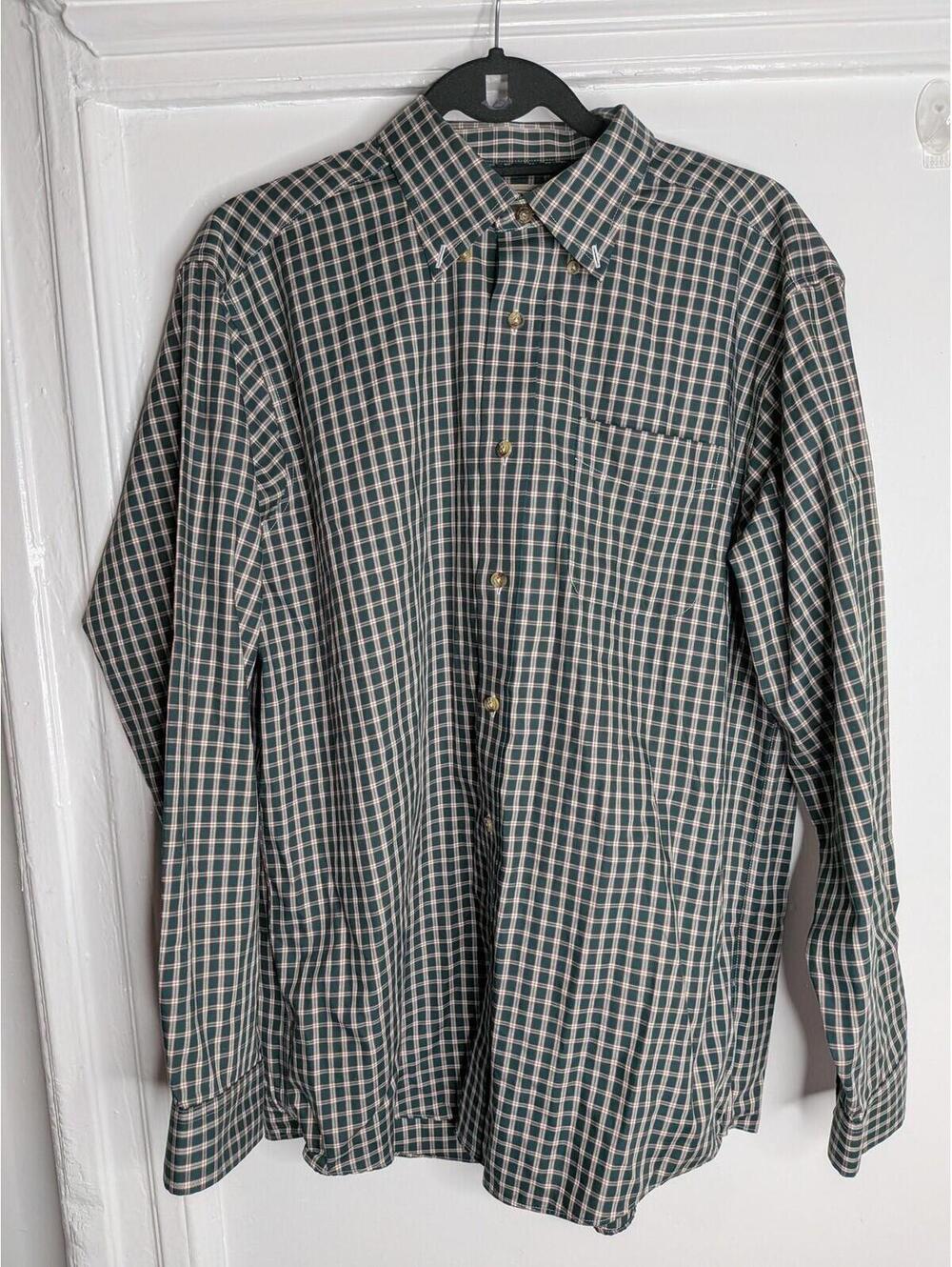 L.L. Bean Shirt Mens Large Green Plaid Long Sleeve Button Front Traditional Fit